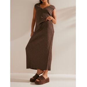 Free People Brown Ribbed Maxi Skirt